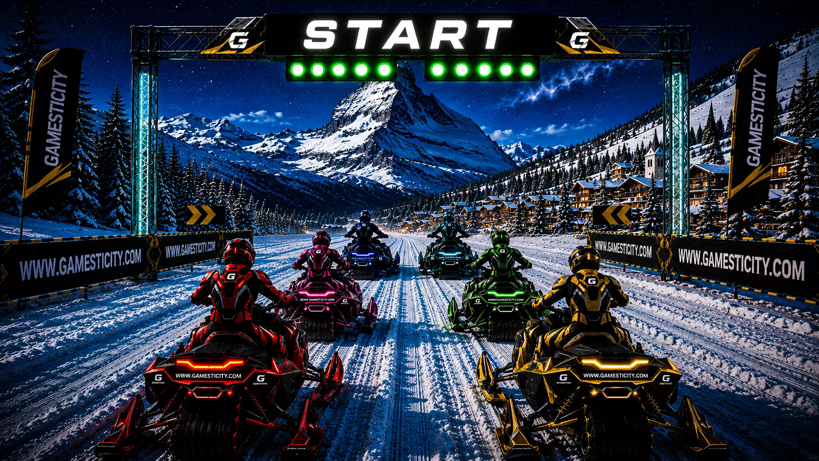 Futuristic Ski-Doo racer speeding across mountain trails